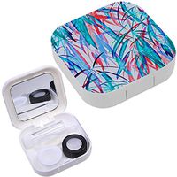 Portable Contact Lens Case Box Travel Kit Mirror + Bottle + Tweezers Container Holder [ Exotic Leaves Watercolor ]