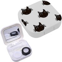 Portable Contact Lens Case Box Travel Kit Mirror + Bottle + Tweezers Container Holder [ Black Silhoutte Cats ]