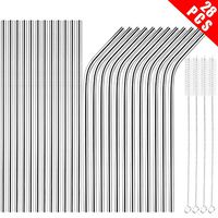 [24 PCS] Extra Long 10.4 inch Value Pack Reusable Stainless Steel Straws Combinations, Tomorotec Metal Straw Sets with Cleaning Brushes, 12 Straight 12 Bent For Tumblers Beverage Drinks Cocktail