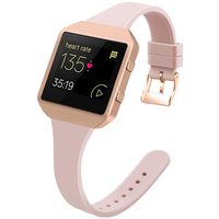 YiJYi Slim Bands Compatible with Fitbit Blaze,Thinner Soft Silicone Band with Metal Frame Replacement Wristband for Women Men Small Large (Small(5.5"-7.5"), Sand Pink/Rose Gold Frame)