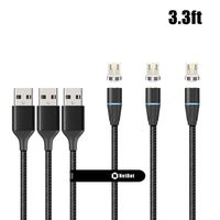 NetDot Gen12 Micro USB Magnetic Fast Charging Data Transfer Cable Compatible with Android Device(3.3ft/3 Pack Black)