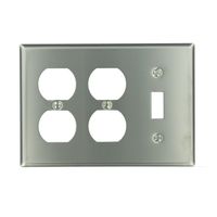 Leviton 84047-40 3-Gang 1-Toggle 2-Duplex Device Combination Wallplate, Device Mount, Stainless Steel