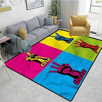 TableCoversHome Modern Animals Door Mats Outdoors, Pop Art Hands Count Numbers Pattern Printing Carpet, Easy Maintenance Area Rug Living Room Bedroom Carpet (8'x 10')
