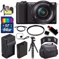 Sony Alpha a5100 Mirrorless Digital Camera with 16-50mm Lens (Black) + Battery + Charger + 64GB Bundle 3 - International Version (No Warranty)