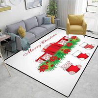 Bigdatastore Christmas Animals Door Mats Outdoors, Stockings Hanging for Santa Mistletoe Illustration Merry Christmas for All, Easy Maintenance Area Rug Living Room Bedroom Carpet(2'x 3')