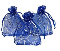 Ankirol 100pcs Sheer Organza Favor Bags for Wedding Baby Shower Rattan Print Gift Bags Samples Display Drawstring Pouches (5x7, Blue)