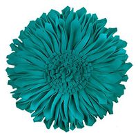 JWH 3D Sunflower Accent Pillow Hand Craft Round Cushion Decorative Pillowcase with Pillow Insert Home Sofa Bed Living Room Decor Gift 14 Inch / 35 cm Wool Dark Cyan