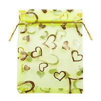 Tovip 100PCS 3.5x4.5'' (9x12cm) Organza Bags Jewelry Wedding Favors Party Pattern Printed Drawable Packaging Display & Gift Pouches (Green Heart)