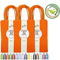 36CT Orange Kraft Paper Gift Bags 8.5 x 5.25 x 3.5 with Color Handles [ Ideal for Packaging, Retail, Party, Craft, Gifts, Wedding, Recycled, Business, Goody and Merchandise Bag] (Orange, 36CT Small)