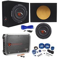 Rockville W10T4-S4 10" Shallow 1600W Subwoofer+Sealed Box+2 Ch.Amplifier+Amp Kit