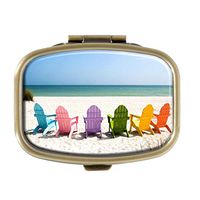 Adirondack Beach Chairs On A Sun Beach Pill Box Decorative Boxes Bronze Rectangular Pill Case Medicine Tablet Holder Wallet Organizer Case for Pocket or Purse