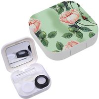 Portable Contact Lens Case Box Travel Kit Mirror + Bottle + Tweezers Container Holder [ Watercolor Roses Hand ]