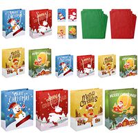 HEMOTON 12pcs Christmas Bags with Gift Tags and Tissue Paper Gift Wrapping Bags Kit for Kids Christmas Bags for Gifts Party Favor Treat Storage Bright Prints