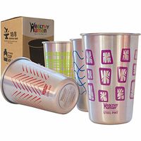 Healthy Human Stainless Steel Cups - Retro Color 16oz (4 Pack) Ideal Beer Pints, Iced Tea Tumblers, Wine & Water Mugs, Camping Cup - Bar Set. - Retro Style