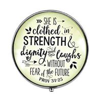 She is Clothed in Strength and Dignity and Laughs Women's - Proverbs 31 25 Christian Crown Charm Pill Box - Christian Pill Box - Glass Candy Box