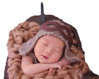 Infant Aviator Hat Crochet Costume Outfits Photography Props Pilot Hat+Patch for 0-3 Months Newborn Baby Boy Girl