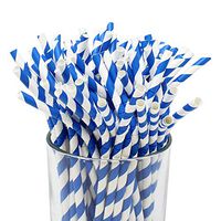 Just Artifacts 100pcs Premium Biodegradable Flexible Bendable Paper Straws (Striped, Royal Blue)