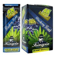 100 Wraps Display of Natural Kingpin Hemp Wraps Blueberry Bomb Flavor + XL Beamer Doob Tube Pure Hemp Non Tobacco (25 Packs of 4) + Beamer Smoke Sticker