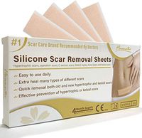 HANASCAR Professional Silicone Scar Removal Sheets, Treat Scars Caused by C-Section, Surgery, Burn, Injuries, Acne, and Stretch Marks, Works on Old & New Scars, 5.7"×1.57”, 4 Reusable Sheets