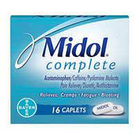 Midol Complete, Menstrual Period Symptoms Relief Including Premenstrual Cramps, Pain, Headache, and Bloating, Caplets, 16 Count, Packaging May Vary