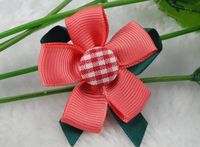 20pcs Satin with Bow Five-Leaf Cabbage Flowers Wedding Appliques DIY-(Pick Color) (Watermelon Red)