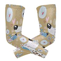 LEVEIS Cute Cartoon Dog Puppy Pattern Arm Sleeves UV Protection for Men Women Sunblock Protective Gloves Running Golf Cycling Driving Long Arm Cover 1 Pair
