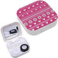 Portable Contact Lens Case Box Travel Kit Mirror + Bottle + Tweezers Container Holder [ Winter Hearts Snowflakes ]