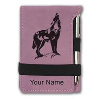 Mini Notepad, Howling Wolf, Personalized Engraving Included (Pink)