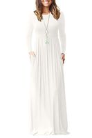 AUSELILY Women Long Sleeve Loose Plain Maxi Dresses Casual Long Dresses with Pockets (S, White)