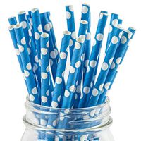 Paper Straws Blue Polka Dot Pattern - Eco Friendly Wedding Straws - Dozens of Designs & Perfect For Any Party! Frozen Dessert Supplies - 100 Count