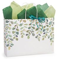 NW Watercolor Greenery Paper Shopping Bags - Vogue Size - 16 x 6 x 12 1/2in. - 25 Pack