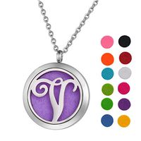 Aromatherapy Essential Oil Diffuser Necklace Sliver Tone Monogram Letter V Locket Pendant