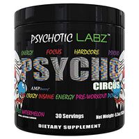 Psychotic Labz Psycho Circus High Stim Pre Workout Powder, Energy Focus Strength Pumps, Loaded with Beta Alanine Creatine Caffeine Ampiberry Dmae Bitartrate, 30 Srvgs, Sweet Watermelon