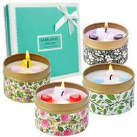 LA BELLEFÉE Scented Candles, Rose, Vanilla, Lavender, Jasmine, 2.5oz Soy Wax Aromatherapy Travel Tin Gift Candle Set for Weddings, Parties Home Decor 4-Packs