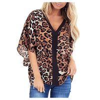 Smoxx Womens Tie Front Tops 3/4 Sleeve Loose Casual Leopard Print Tunic Workout V Neck Blouses