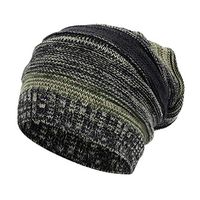 Theoylos Unisex Beanie Hat Patchwork Fleece Lined Skull Cap Winter Cable Knit Beanie Hat Chunky Outdoor Hat Green