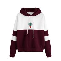 Ghazzi Women Hoodies Sweatshirt Cute Cactus Print Drawstring Long Sleeve Casual Shirt Pullover Tops Sweaters Blouse Wine
