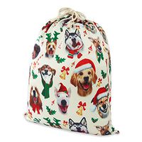 TUPOMAS Santa Sacks Large Chrsitmas Gift Bag with Drawstrings Cute Santa Dogs for Christmas Birthdays Parties or Any Occasion Extra Large Gift Sack Santa Claus Bags 25.6''*17.7''