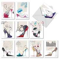 The Best Card Company - 10 All Occasion Blank Note Cards for Women (4 x 5.12 Inch) - Fashion Greeting Cards Boxed - Catitude Shoes M3324