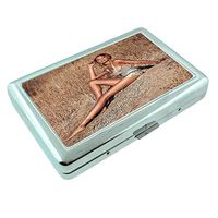 Georgia Pin Up Girls Atlanta USA S2 Silver Cigarette Case Metal Wallet Id Holder King & 100's 4" X 2.75" RFID Protection