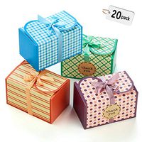 Hayley Cherie - Gift Treat Boxes with Ribbons and Thank You Stickers (20 Pack) - 6.5 x 4 x 4 inches - Thick 400gsm Card - For Cookies, Goodies, Candy, Parties, Christmas, Birthdays, Weddings (Printed)