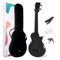 Concert Ukulele Enya Nova U/BK 23" Cutaway Carbon Fiber Beginner Travel Ukulele Kit Waterproof Ukelele with Case,Strap,Capo,Strings (Black)