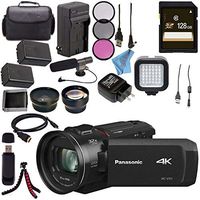 Panasonic HC-VX1 HC-VX1K 4K HD Camcorder + Replacement Lithium Ion Battery + External Rapid Charger + 128GB SDXC Card + 62mm 3 Piece Filter Kit + LED Light + Condenser Mic Bundle
