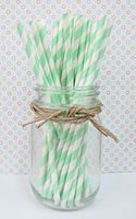 50 Stripped Paper Straws Birthday Wedding Baby Shower Party - Mint Green Striped
