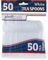 [50 White Tea Spoons] Plastimade Disposable Heavy Duty Plastic Cutlery,Great for Every Day Use, Home, Office, Party, Picnics, or Outdoor Events,