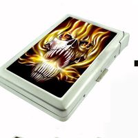 Metal Cigarette Case with Built In Lighter Skull Design-020