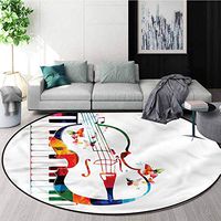 RUGSMAT Violoncello Super Soft Circle Rugs for Girls,Keyboard Butterflies Non-Slip No-Shedding Kitchen Soft Floor Mat Round-51