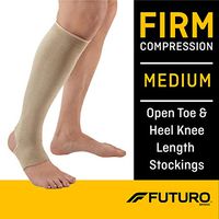 Futuro Open Toe/Open Heel Stocking, Unisex, Firm Compression, 20-30 mm/Hg, Medium, Beige, Helps Relieve Symptoms of Mild Varicose Veins