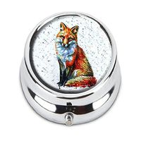 Guojew Multicolored cute fox Custom Fashion Round Pill Box Tablet Holder Pocket Purse Organizer Case Decoration Box