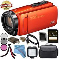 JVC Everio GZ-R460BUS Quad-Proof HD Camcorder with 40x Optical Zoom (Orange) + Sony 64GB High Speed UHS-I SDXC U3 Memory Card (Class 10) + 37mm 3 Piece Filter Kit + LED Light Bundle